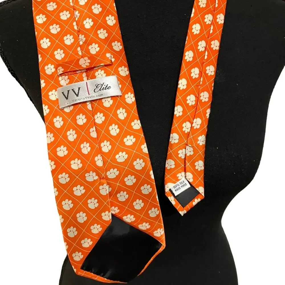 Varsity Orange Patterned Tie Paw Print